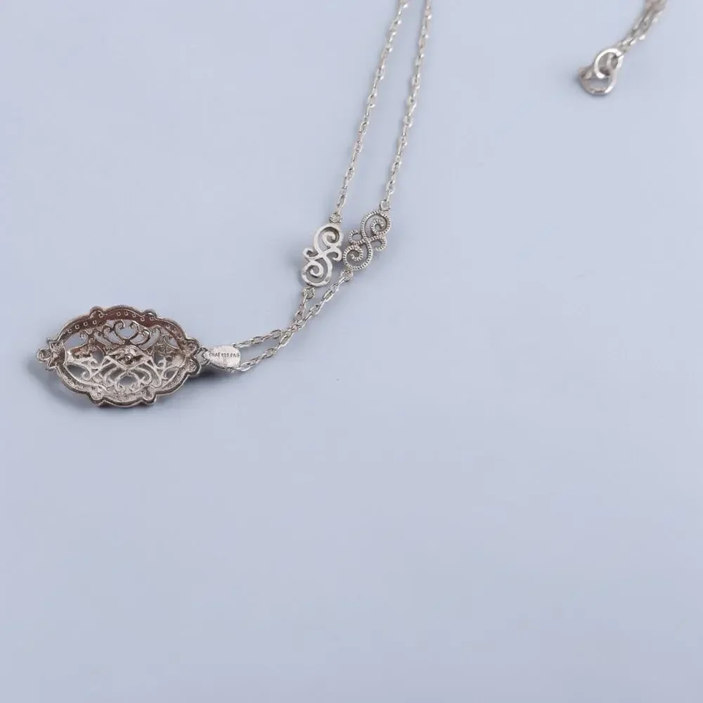 Vintage Sterling Silver Thai Filigree Pendant Necklace SAS Signed 18 Inch 6.8g - Picture 7 of 12